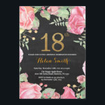 Floral 18th Birthday Invitation Gold Glitter<br><div class="desc">Floral 18th Birthday Invitation for Women. Watercolor Botanical Floral Flower. Gold Glitter. Chalkboard Background. Pink Peonies Floral Flowers. Adult Birthday. For further customisation,  please click the "Customise it" button and use our design tool to modify this template.</div>