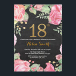 Floral 18th Birthday Invitation Gold Glitter<br><div class="desc">Floral 18th Birthday Invitation for Women. Watercolor Botanical Floral Flower. Gold Glitter. Chalkboard Background. Pink Peonies Floral Flowers. Adult Birthday. For further customisation,  please click the "Customise it" button and use our design tool to modify this template.</div>