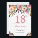 Floral 18th Birthday Invitation Pink<br><div class="desc">Floral 18th Birthday Invitation for Women. Watercolor Floral Flower. Pink,  Yellow,  Orange,  Purple Flower. Adult Birthday. 30th 40th 50th 60th 70th 80th 90th 100th 13th 15th 16th 18th 20th 21st Any Age. For further customisation,  please click the "Customise it" button and use our design tool to modify this template.</div>