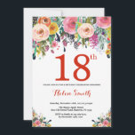 Floral 18th Birthday Invitation Red<br><div class="desc">Floral 18th Birthday Invitation for Women. Watercolor Floral Flower. Red, Pink, Yellow, Orange, Purple Flower. Adult Birthday. 30th 40th 50th 60th 70th 80th 90th 100th 13th 15th 16th 18th 20th 21st Any Age. For further customisation, please click the "Customise it" button and use our design tool to modify this template....</div>