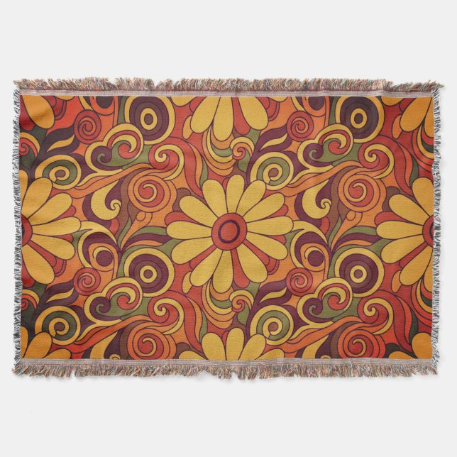 Floral 1970s Art Throw Blanket (Front)