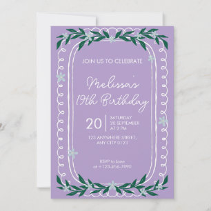 Floral 19th Birthday Invitation Lilac Coquette