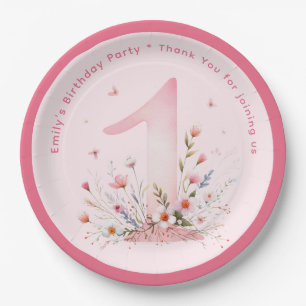 Floral 1st Birthday Custom One Fairy Princess Paper Plate