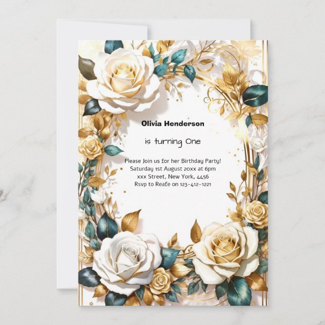 Floral 1st Birthday Invitation (Front)