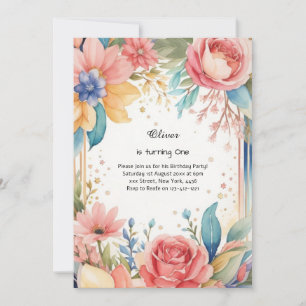 Floral 1st Birthday Invitation