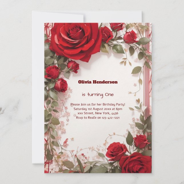 Floral 1st Birthday Invitation (Front)