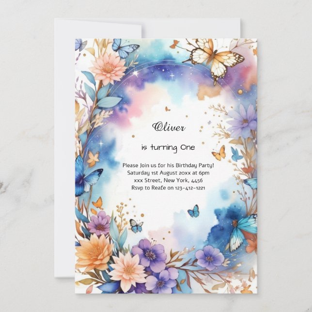 Floral 1st Birthday Invitation (Front)