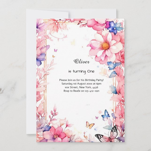 Floral 1st Birthday Invitation (Front)