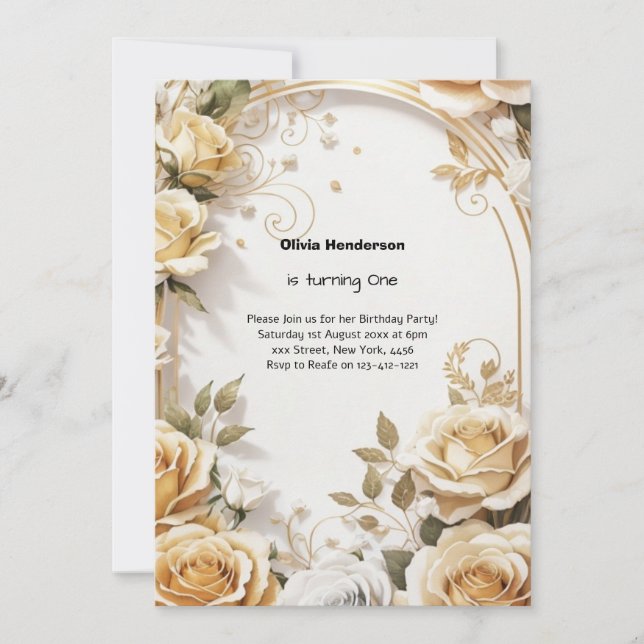 Floral 1st Birthday Invitation (Front)