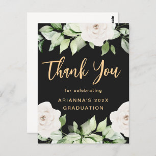 Floral 2024 Graduation Thank You Script Black Postcard