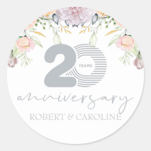 Floral 20th Wedding Anniversary Personalised Classic Round Sticker