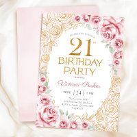 Floral 21st Birthday Blush Pink Gold Feminine