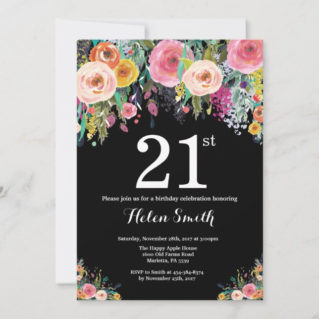 Floral 21st Birthday Invitation (Front)