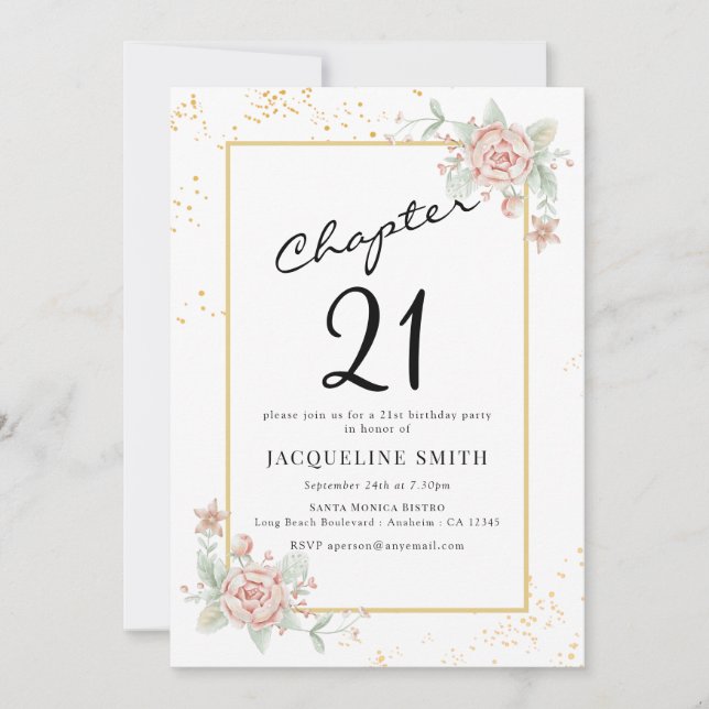Floral 21st Birthday Invitation (Front)
