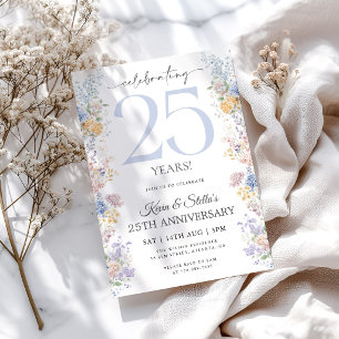 Floral 25th Anniversary Invitation With Photo
