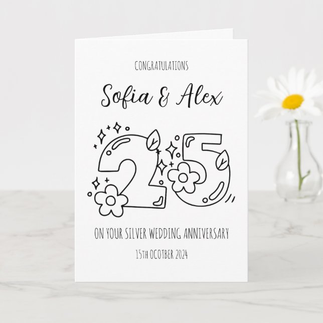 Floral 25th wedding anniversary greeting card (Small Plant)