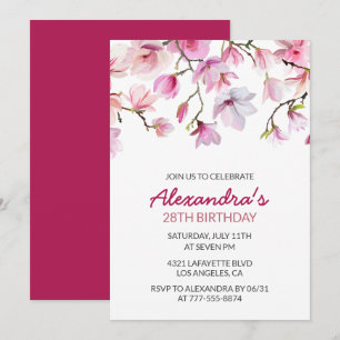 Floral 28th birthday invitation Watercolor Pink