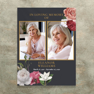 Floral 2 Photo Celebration Of Life Funeral Poster