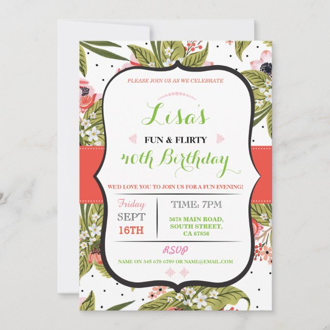 Floral 30th 40th 50th 60th Birthday party Invite (Front)