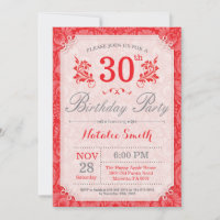Floral 30th Birthday Invitation Red for Women