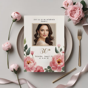 Floral 30th Birthday Invitation with Photo