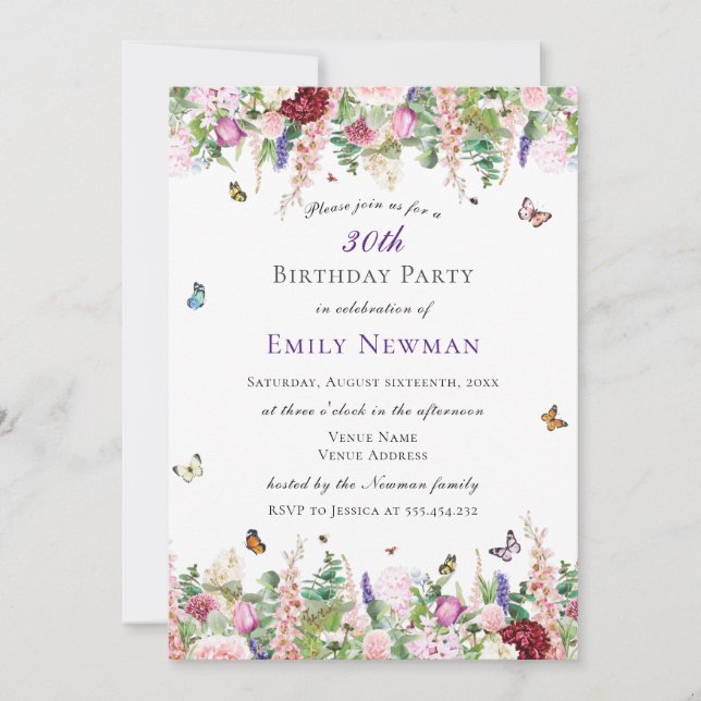 Floral 30th Birthday Party Invitation (Front)