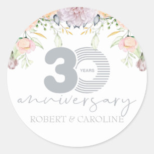 Floral 30th Wedding Anniversary Personalised Classic Round Sticker
