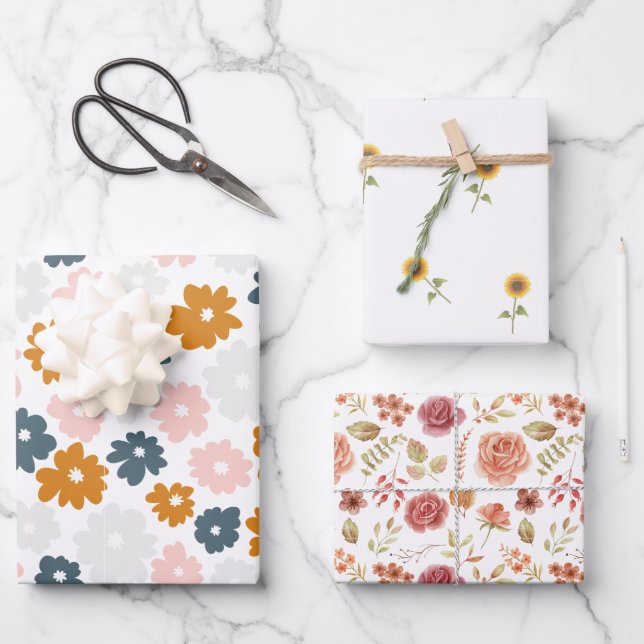 Floral 3 Pack Wrapping Paper Sheet (Front)