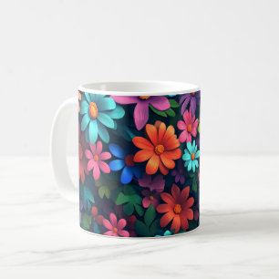 Floral 3D with Colorful Botanical Flowers, Gift Co Coffee Mug