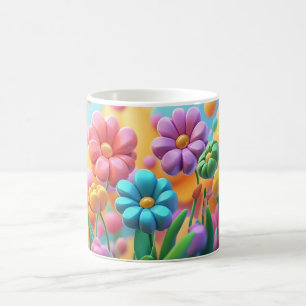Floral 3D with Colorful Botanical Flowers, Gift Coffee Mug