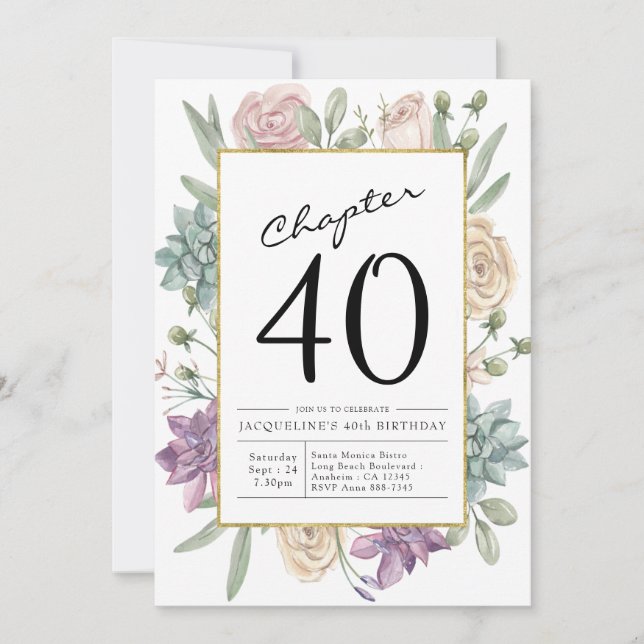 Floral 40th Birthday Invitation (Front)