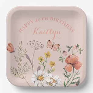 Floral 40th Birthday Party  Paper Plate
