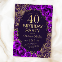 Floral 40th Birthday Purple Gold