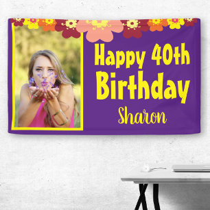Floral 40th Birthday Purple Photo Banner