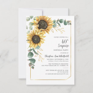 Floral 40th Birthday Sunflower Eucalyptus Invitation