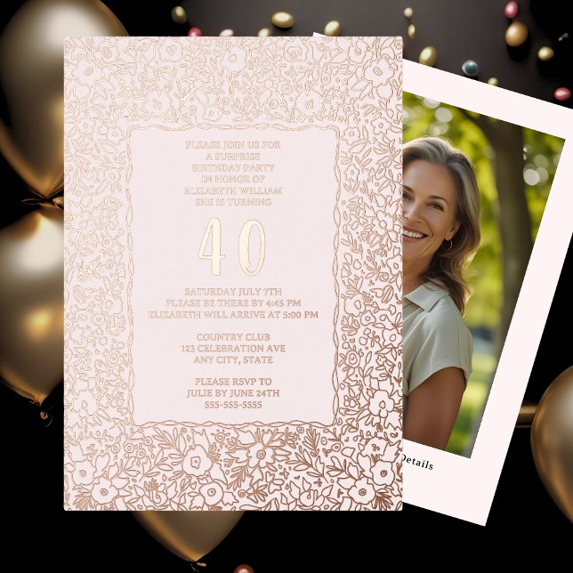 Floral 40th Surprise Birthday Template For Her  (Creator Uploaded)