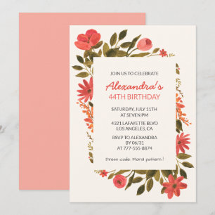 Floral 44th birthday invitations Boho Elegant