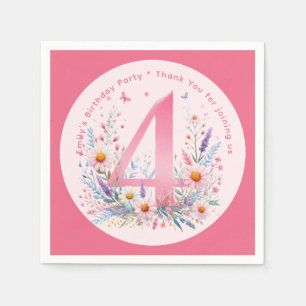 Floral 4th Birthday Custom Four Fairy Princess Napkin