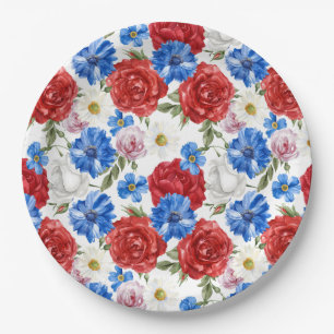 Floral 4th July Paper Plate