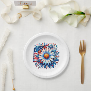 Floral 4th of July Paper Plate