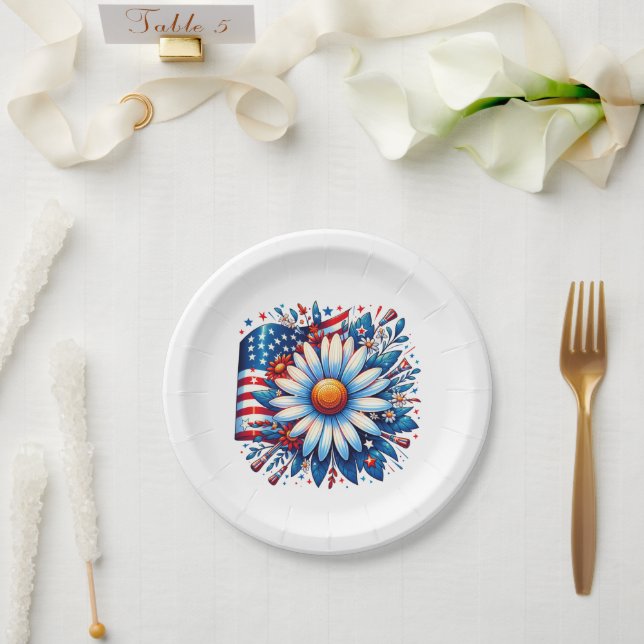 Floral 4th of July Paper Plate (Wedding)