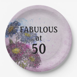 Floral 50 and Fab Birthday Party Paper Plates
