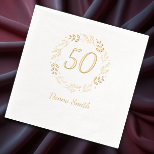 Floral 50th anniversary foil napkins