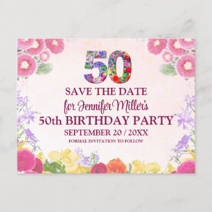  Floral 50th Birthday Save The Date - Pastel 60 Announcement Postcard