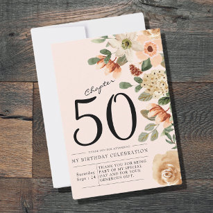 Floral 50th Birthday  Thank You Card