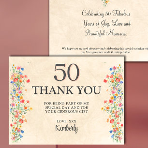 Floral 50th birthday thank you card 50 flower chic