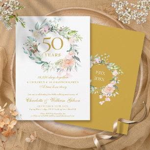 Floral 50th Golden Wedding Anniversary Memories Invitation
