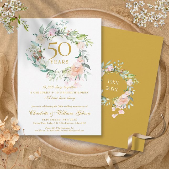 Floral 50th Golden Wedding Anniversary Memories Invitation (Floral 50th Golden Wedding Anniversary Memories Invitation)
