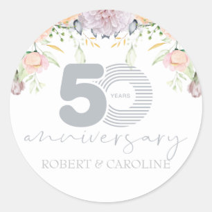 Floral 50th Wedding Anniversary Personalised Classic Round Sticker
