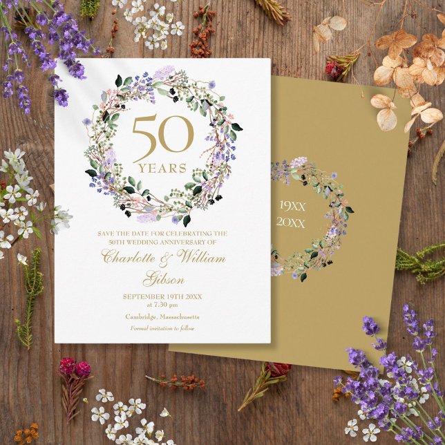Floral 50th Wedding Anniversary Save the Date Postcard (Floral 50th Wedding Anniversary Save the Date Postcard)